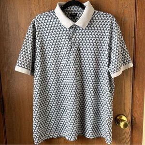Express Men’s Geo Pique Performance Polo Blue White Geometric Pattern Size XL
